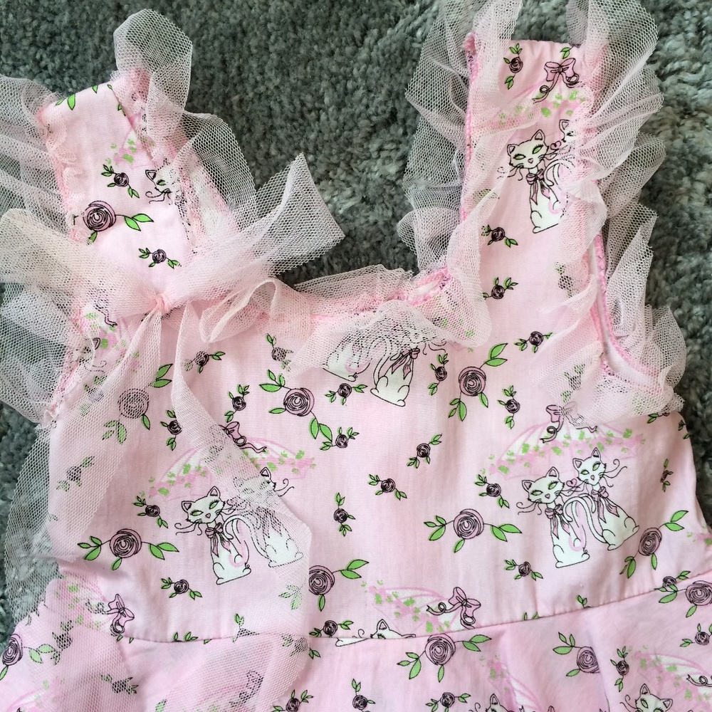 Pink Rainy Day Cats Ruffle Dress - Picture 2 of 6